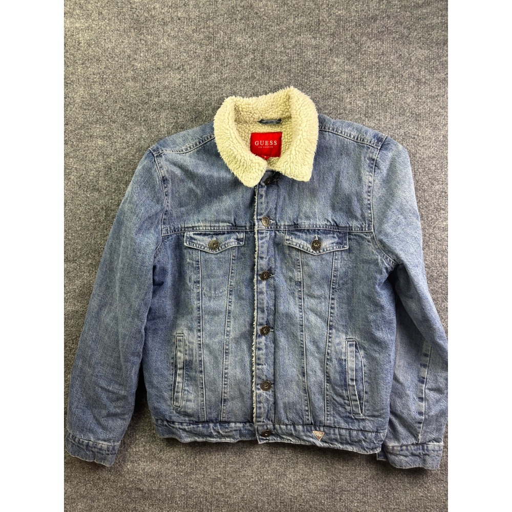 Guess Sherpa Lined Denim Jacket‎ Mens Medium Blue Trucker X74XN1R0LF0